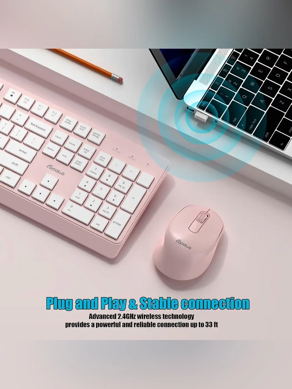 Wireless Keyboard and Mouse Combo, 2.4G USB Full Size Keyboard